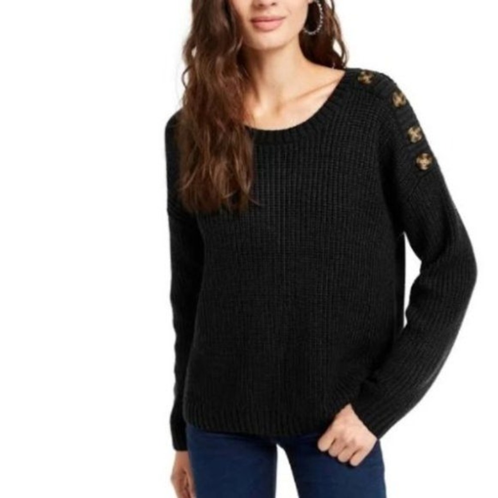Hippie Rose Black Knit Button‎ Shoulder Sweater Women's Size Small